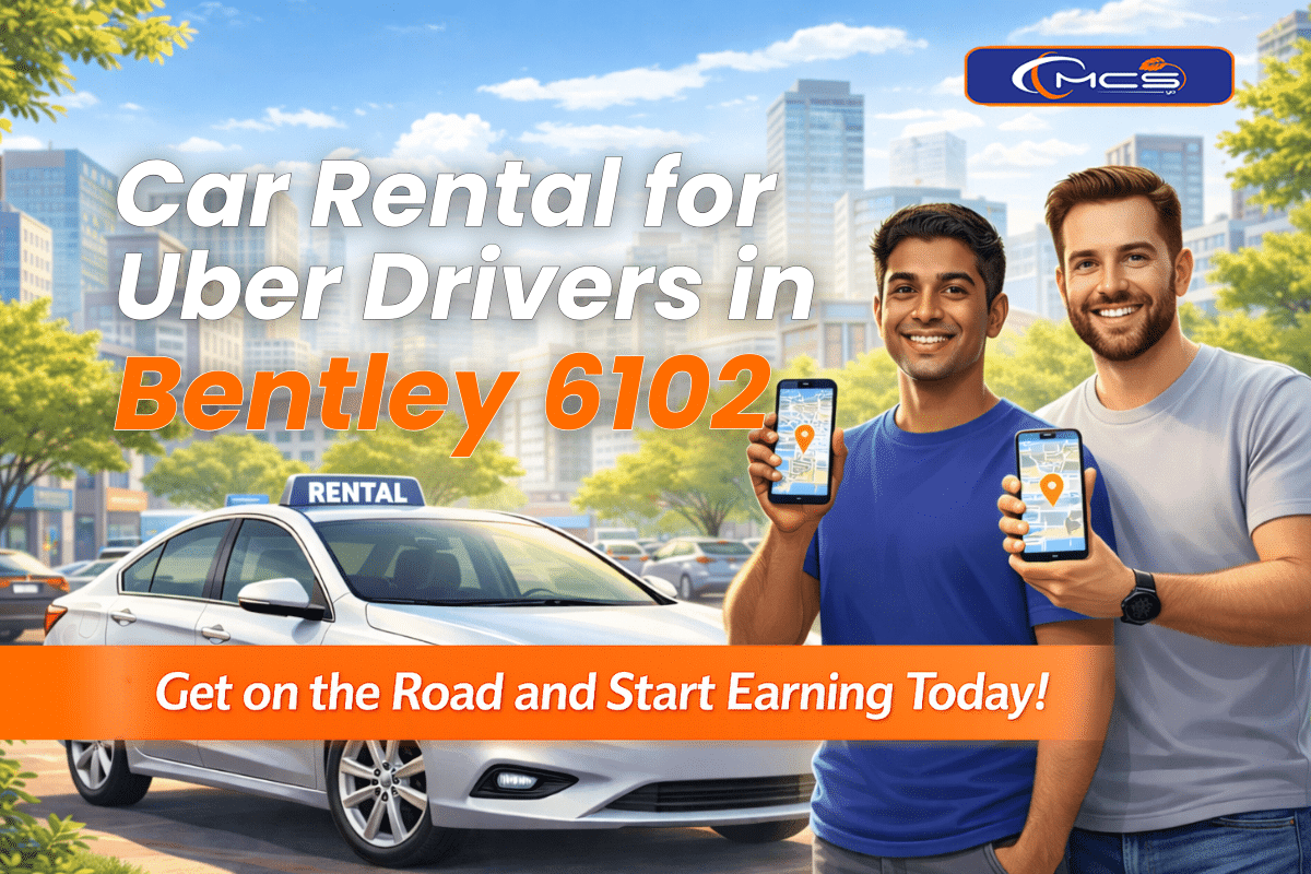 Car rental for Uber drivers in Bentley 6102 featuring Toyota hybrid sedan and drivers ready to start earning