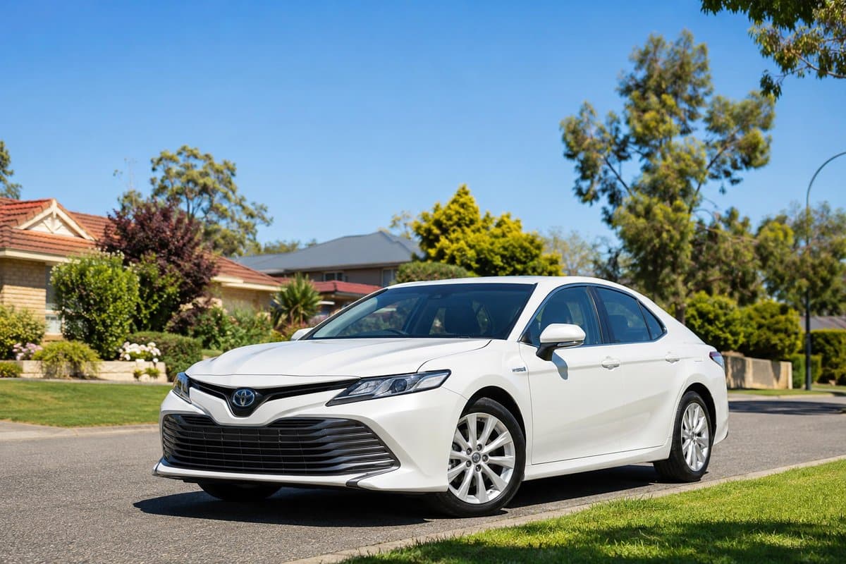 Common questions about eco car rental in Willagee 6156 - white Toyota Camry Hybrid on a Willagee street