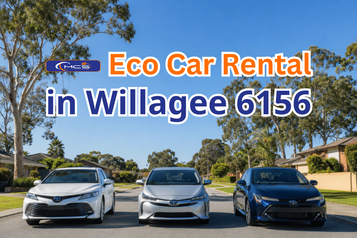 Eco car rental in Willagee 6156 - three Toyota hybrid cars (Camry, Prius and Corolla) from MCSyo parked on a Willagee street